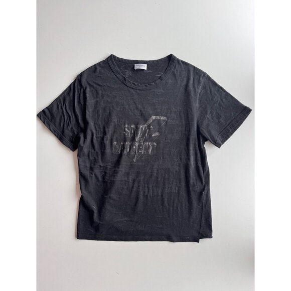 SAINT LAURENT Black Lightning Bolt Logo Burnout Short Sleeve T-Shirt, Size L - Picture 5 of 12